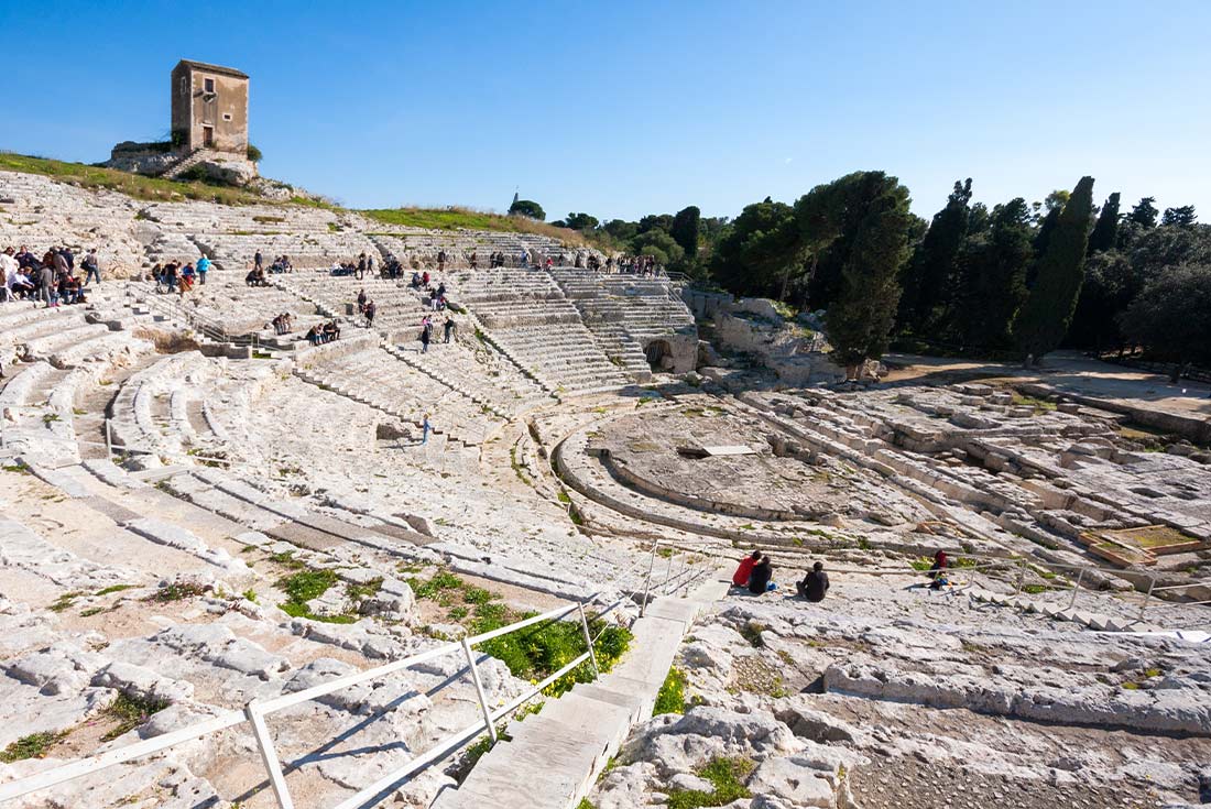 View of the Neapolis Archaeological Park in Siracusa, Italy