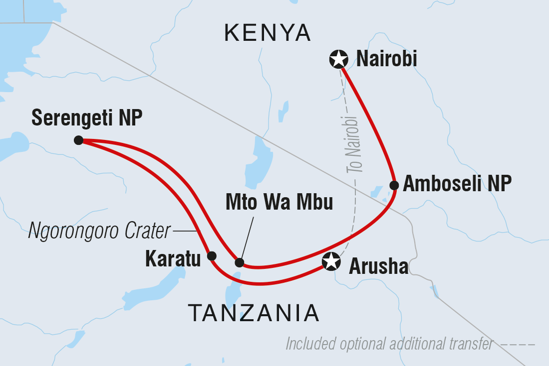 Map of Serengeti Trail including Kenya and Tanzania, United Republic Of