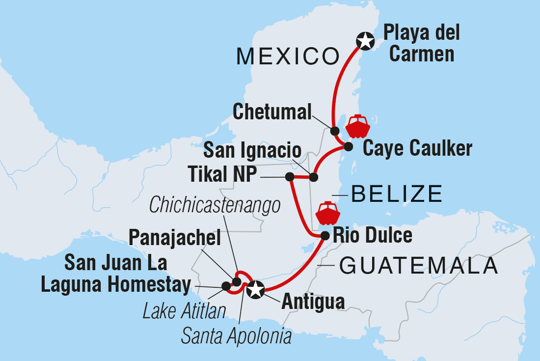 Map of Maya Encounter including Belize, Guatemala and Mexico