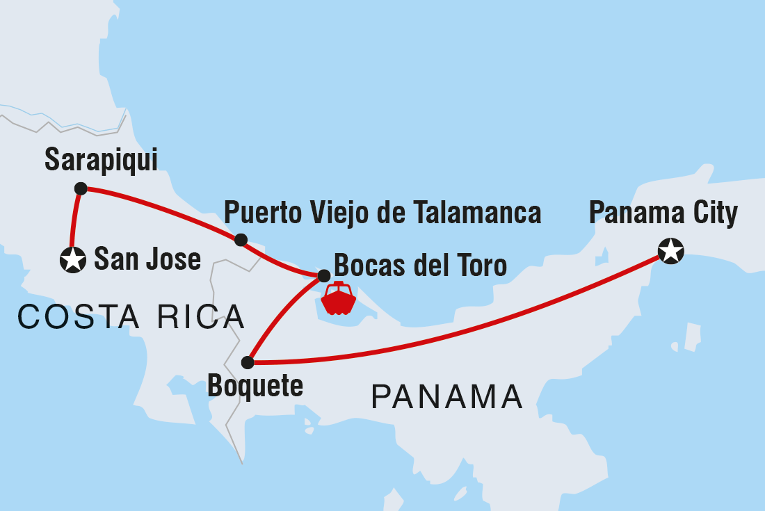 Map of Costa Rica & Panama Discovery including Costa Rica and Panama