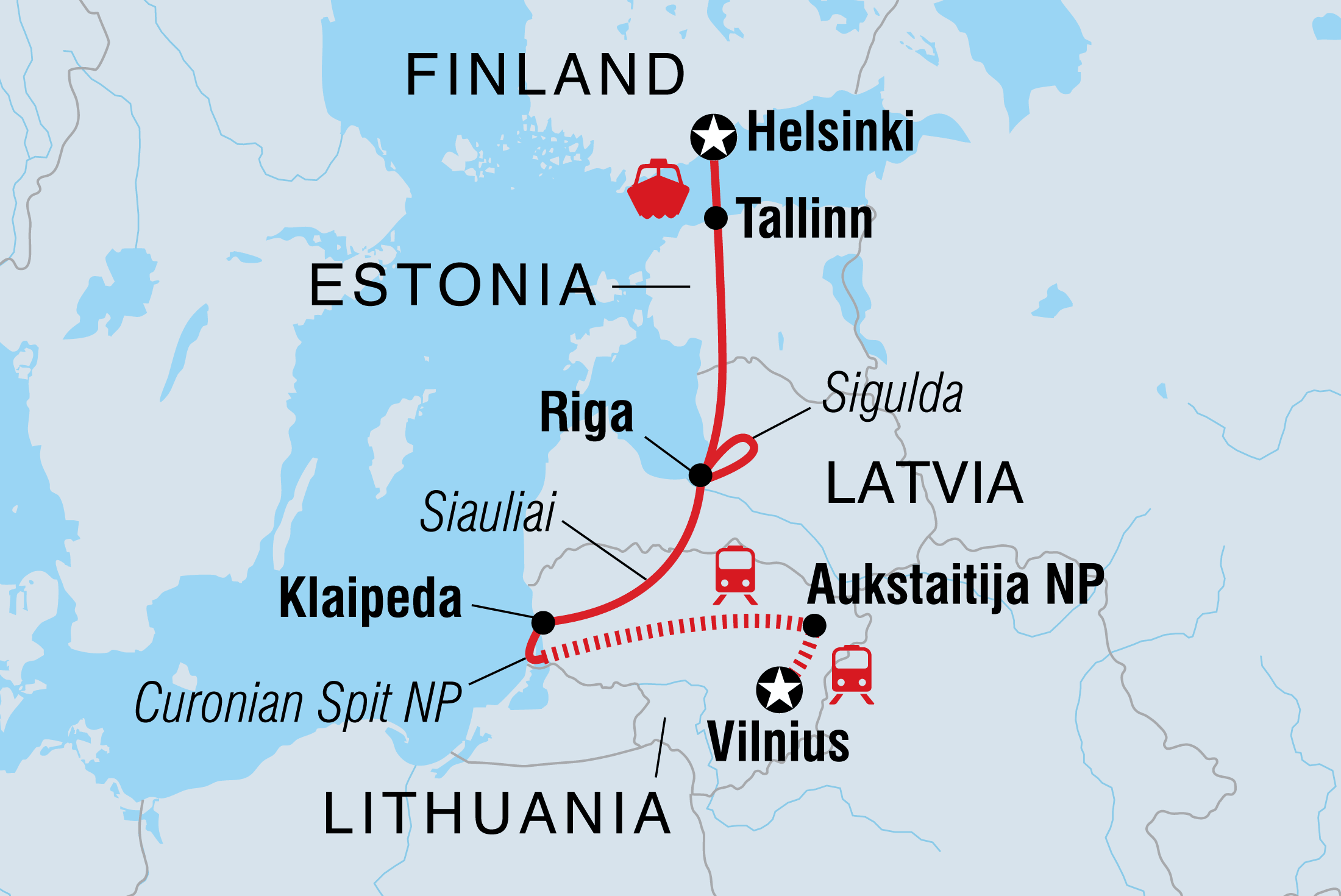 Map of Baltic Experience including Estonia, Finland, Latvia and Lithuania
