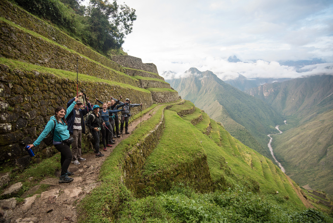Group of travellers trek the Inca Trail toward Machu Picchu, Peru