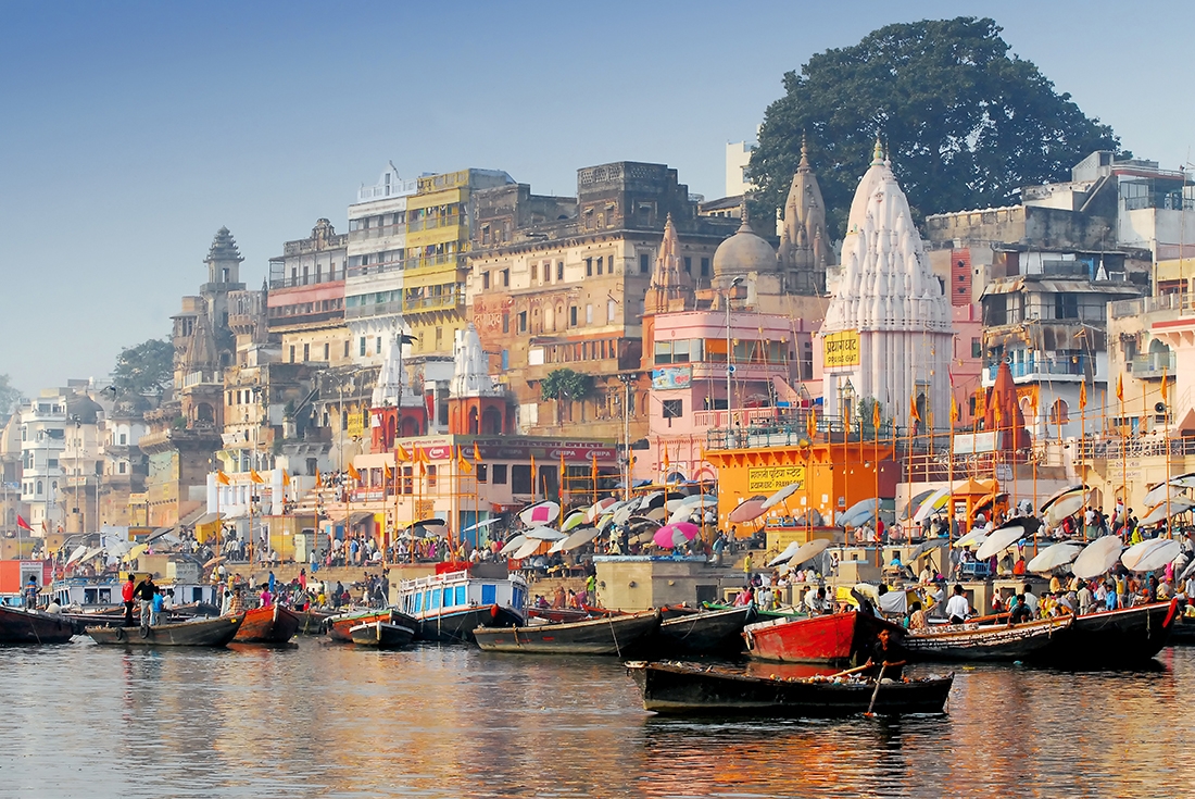 Colourful river houses on The Ganges, Varanasi, India