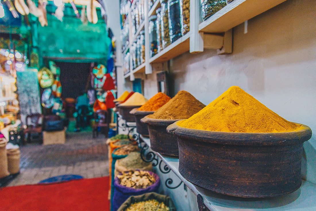 Colourful market spices, Marrakech, Morocco