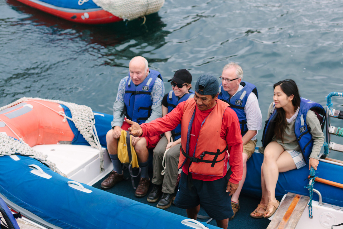 Group on raft boat, Galapagos Islands