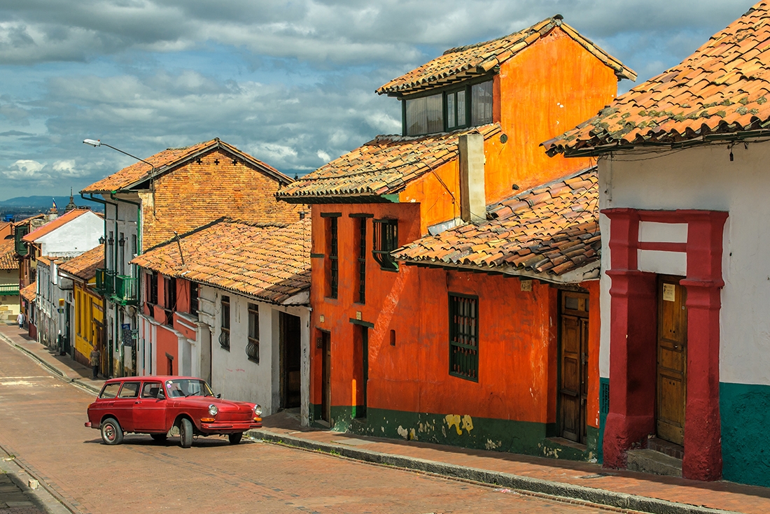 colombia bogota village on hill red car