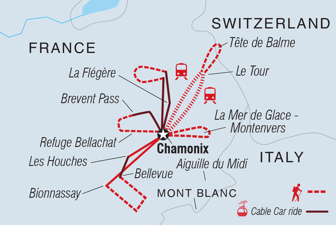 Map of Mont Blanc Highlights including France