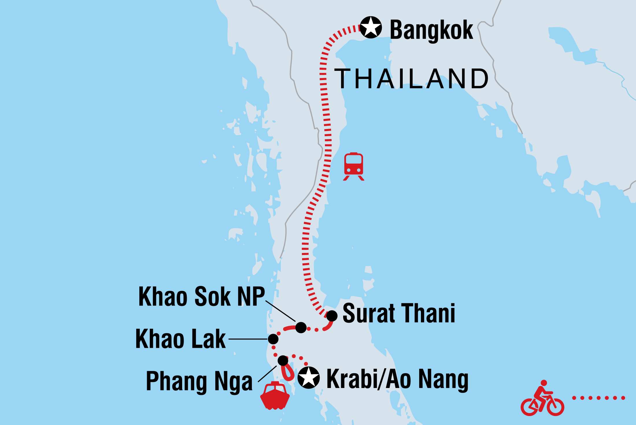 Map of Cycle Southern Thailand including Thailand