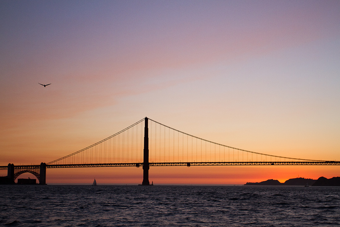 Golden Gate Bridge from Sunset cruise in San Francisco, USA
