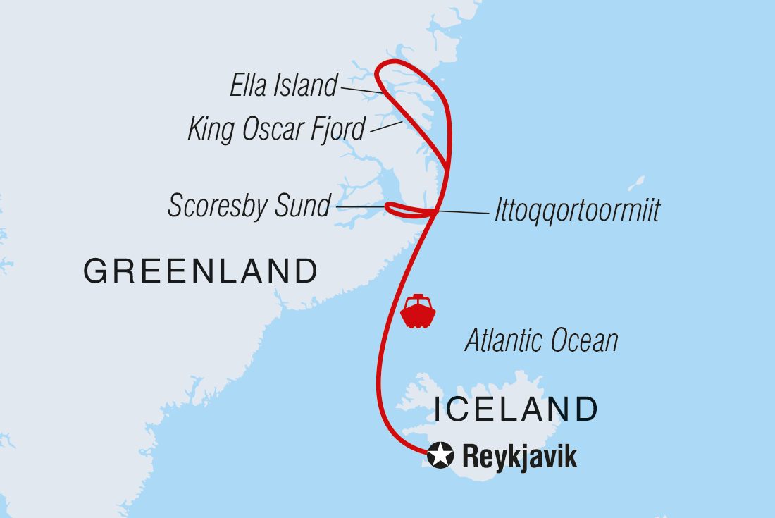 Map of Adventures In Northeast Greenland: Glaciers, Fjords And The Northern Lights including Greenland and Iceland
