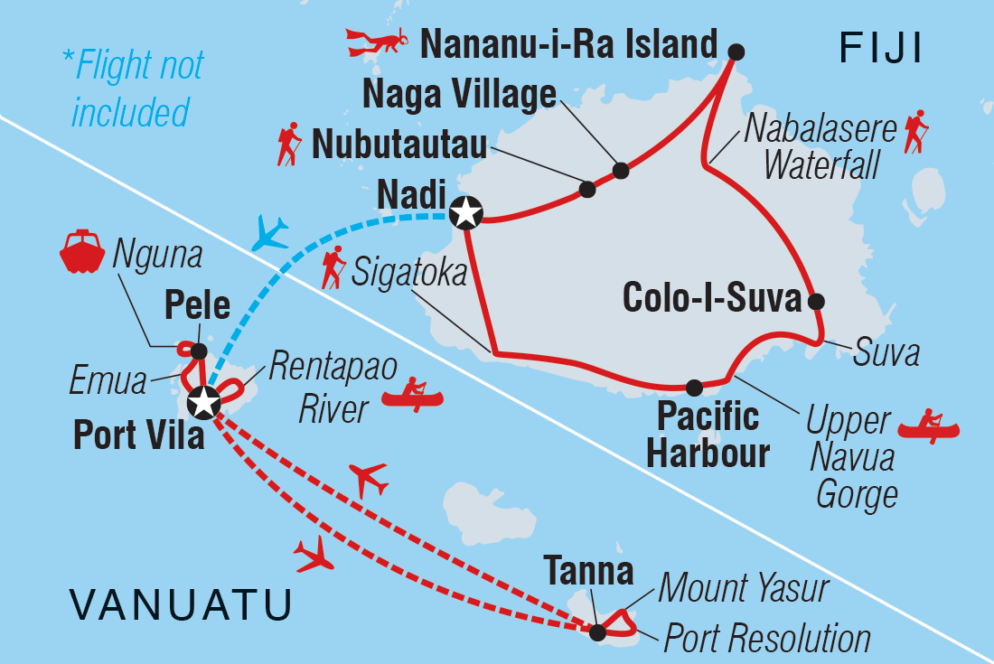 Map of Vanuatu & Fiji Adventure including Fiji and Vanuatu