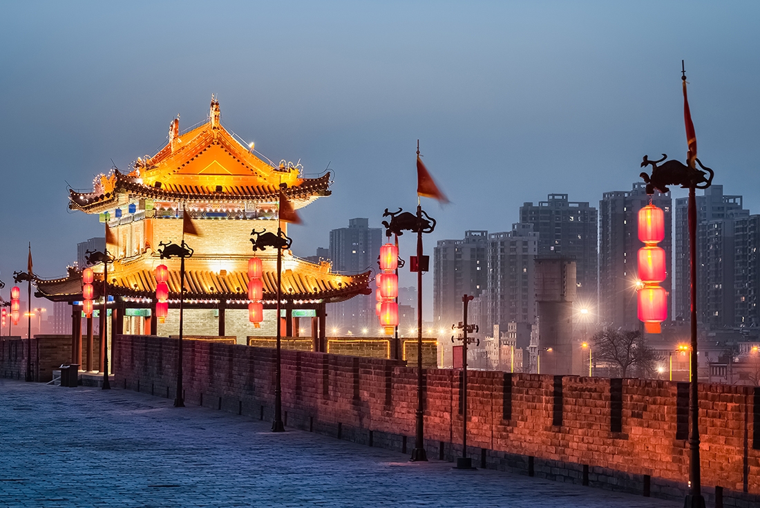 china xian wall tower night