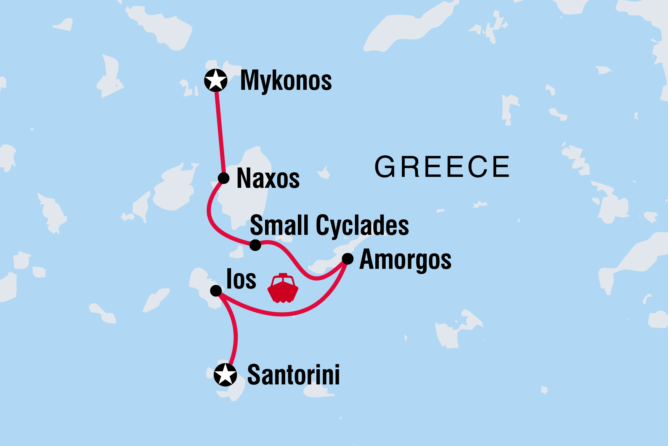 Map of Sail Greece: Mykonos To Santorini including Greece