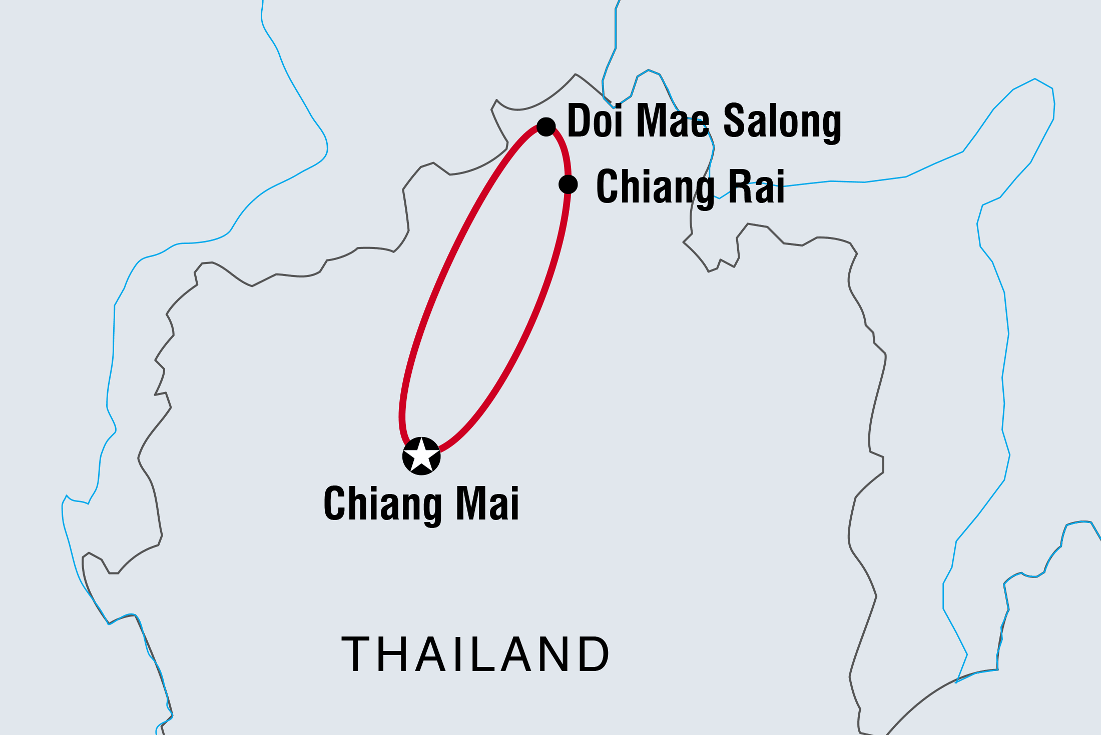 Map of Chiang Mai & Golden Triangle including Thailand