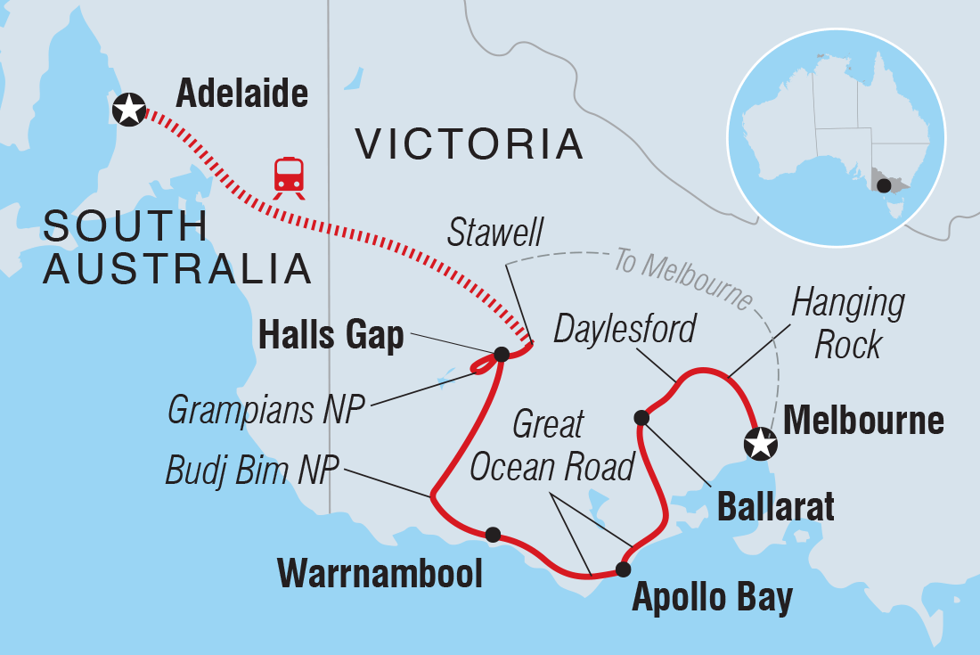 Map of Great Ocean Road & Grampians Adventure including Australia