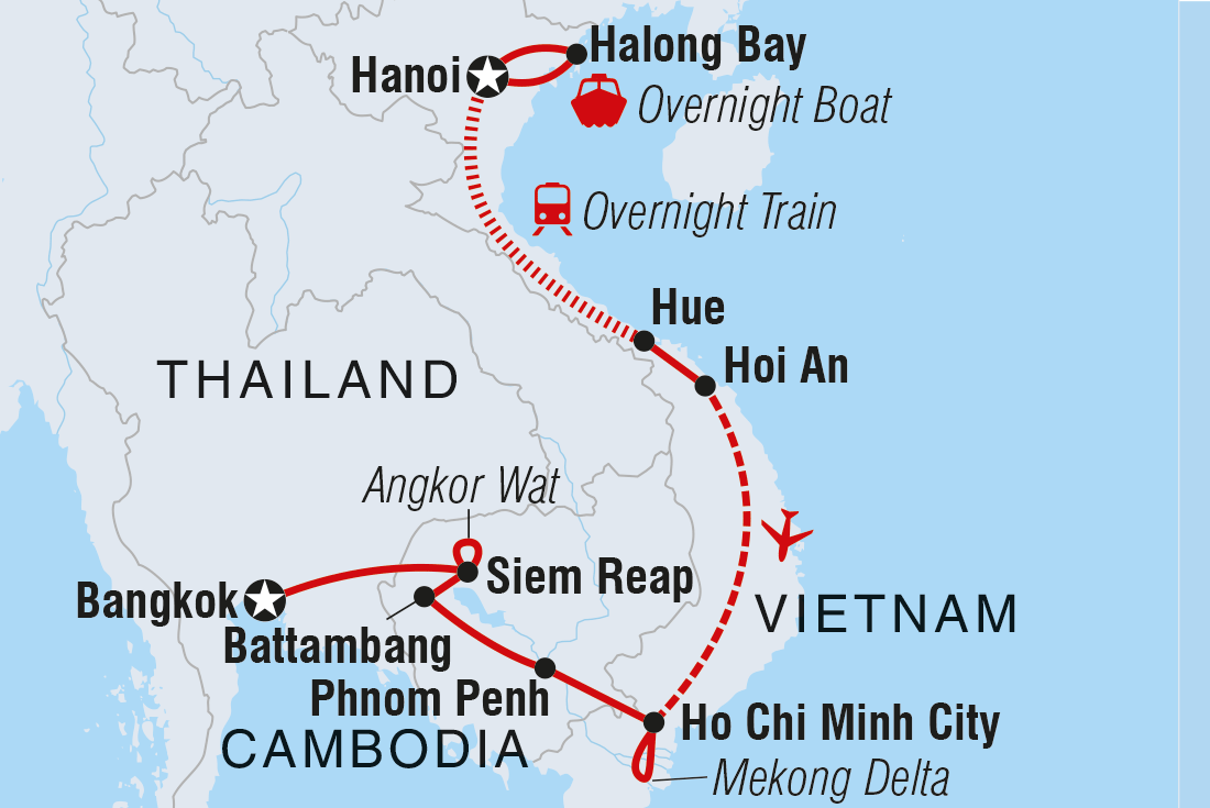Map of Best Of Vietnam & Cambodia including Cambodia, Thailand and Vietnam