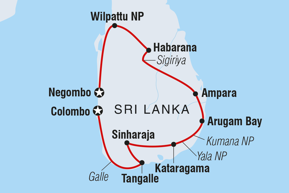 Map of Sri Lanka Safari including Sri Lanka
