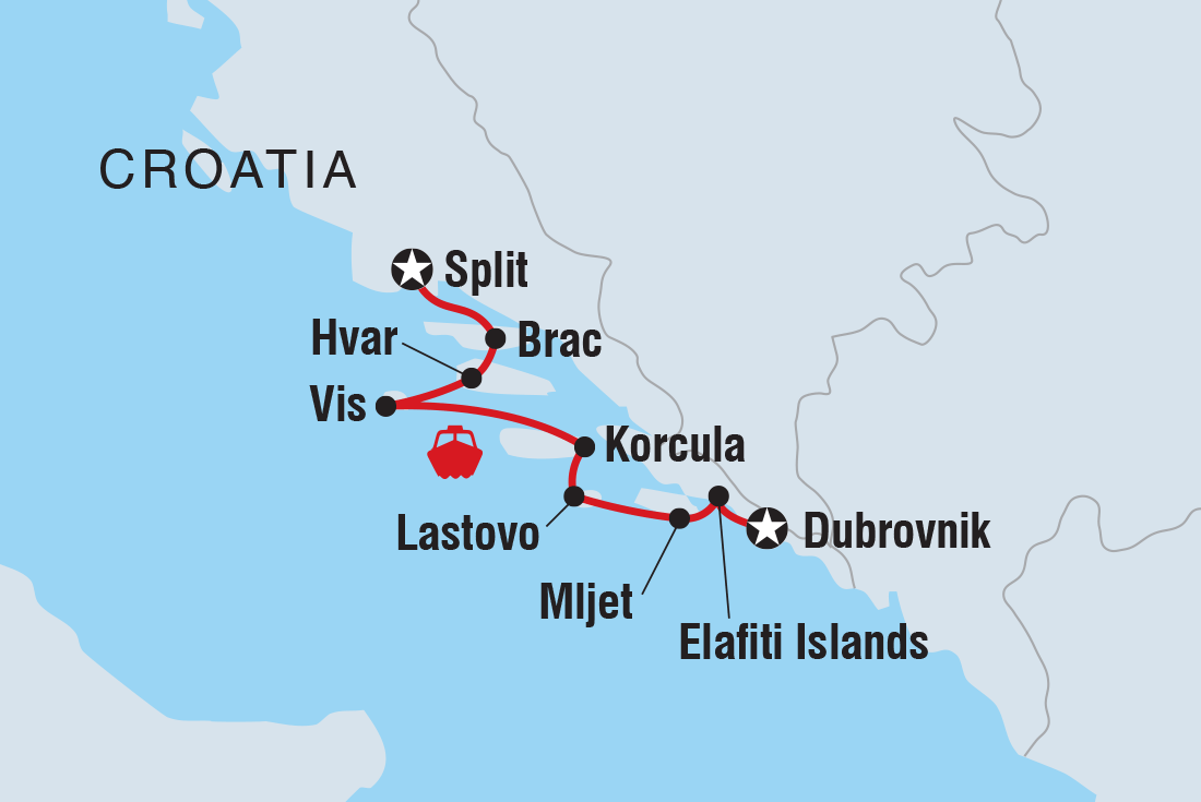 Map of Croatia Sailing Adventure: Split To Dubrovnik including Croatia