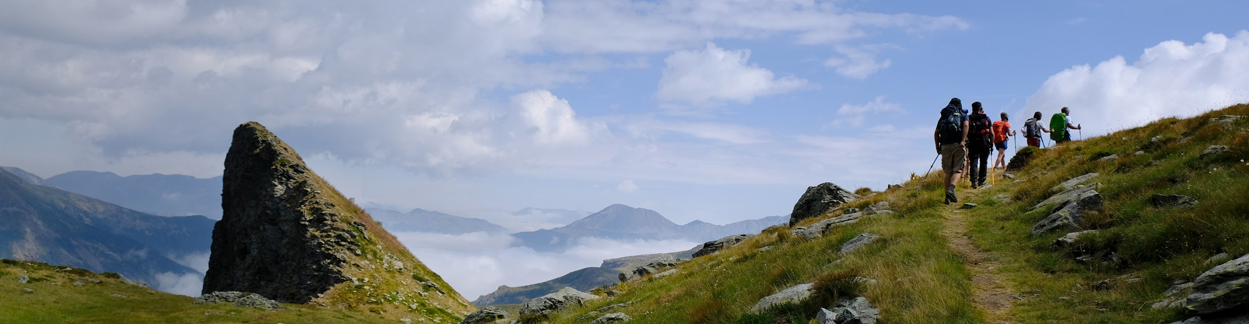 Beautiful mountain view above clouds during hiking on peak Djeravica - the highest peak of Kosovo