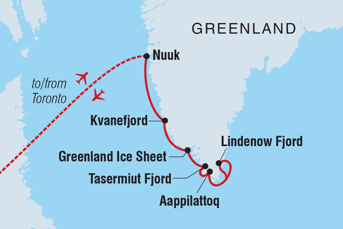 Map of South Greenland Adventure: The Majestic Alpine Arctic including Canada and Greenland