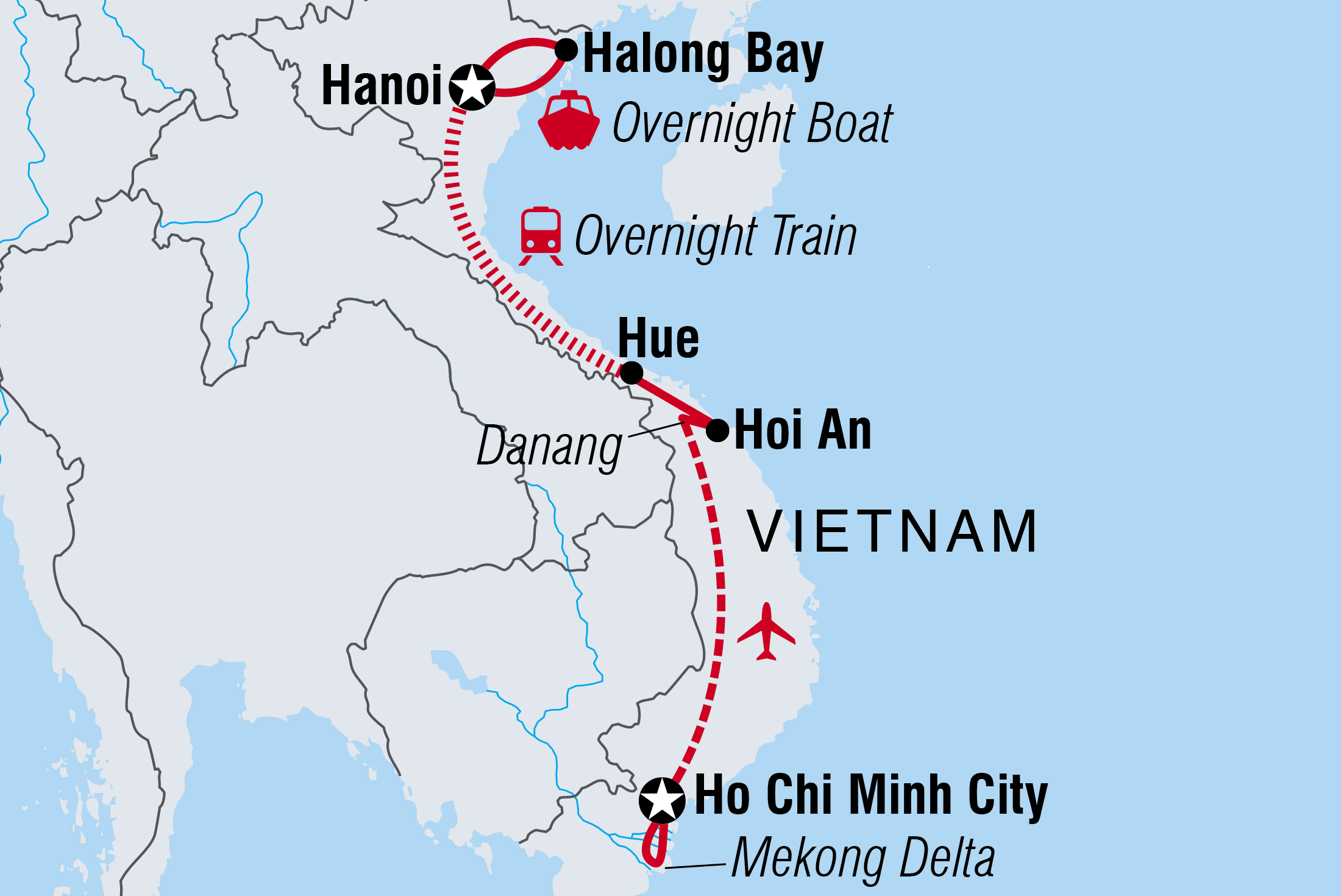 Map of Vietnam Express Northbound including Vietnam