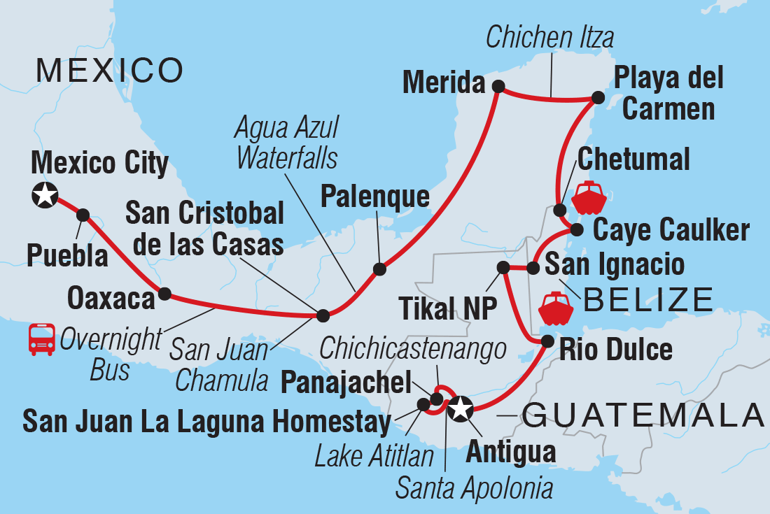Map of Central America Encompassed including Belize, Guatemala and Mexico