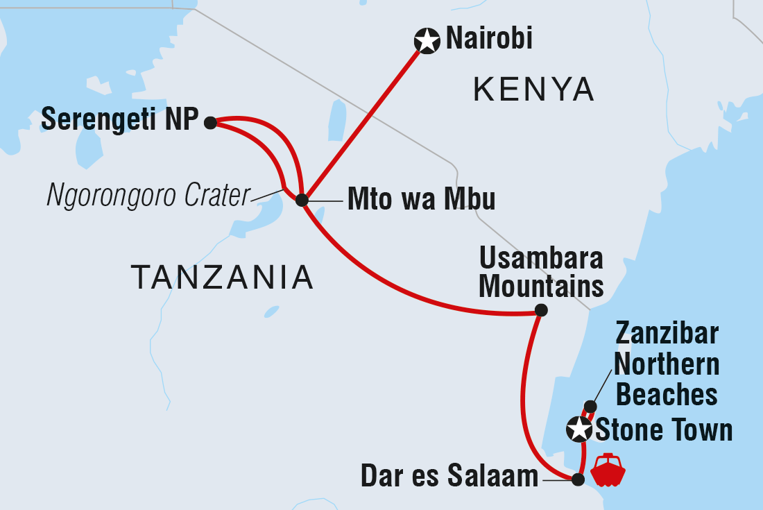 Map of Road To Zanzibar including Kenya and Tanzania, United Republic Of