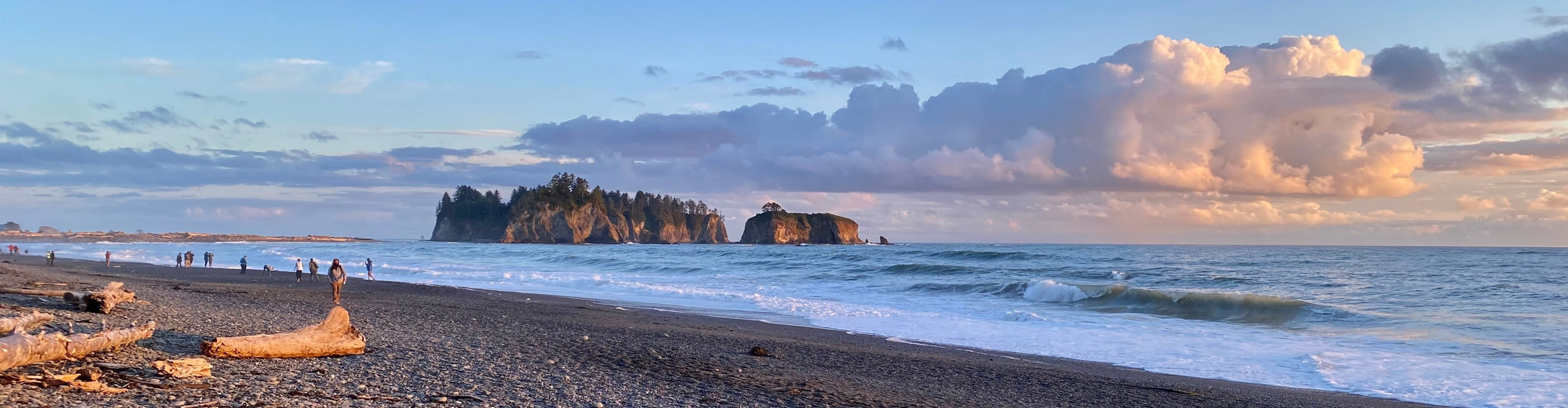 Rialto Beach at sunset, with clouds in the sky, Pacific Northwest, USA 