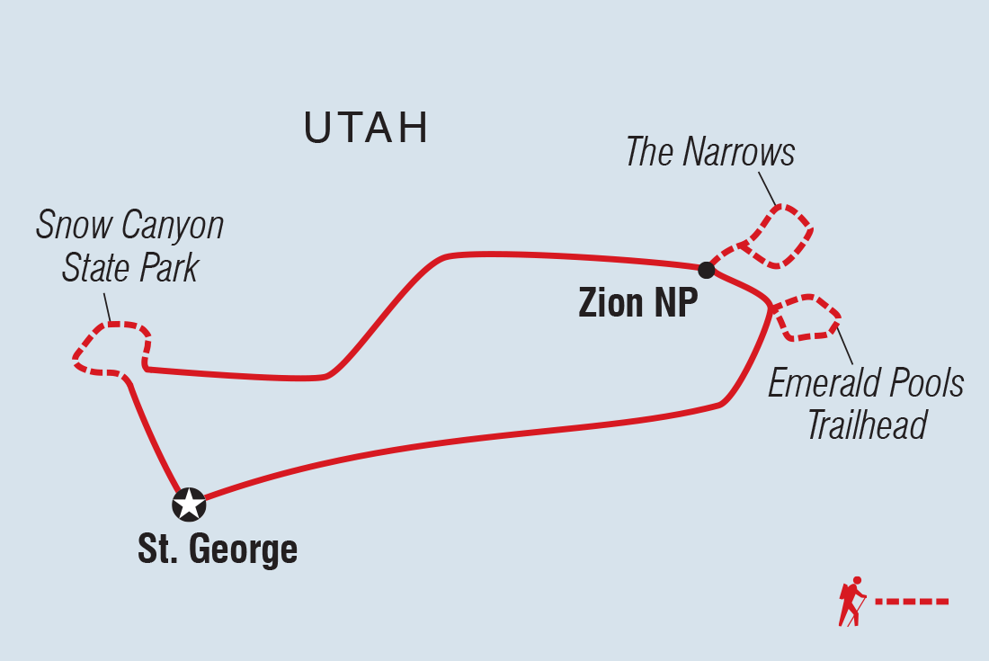 Map of Hiking And Camping In Zion including United States Of America
