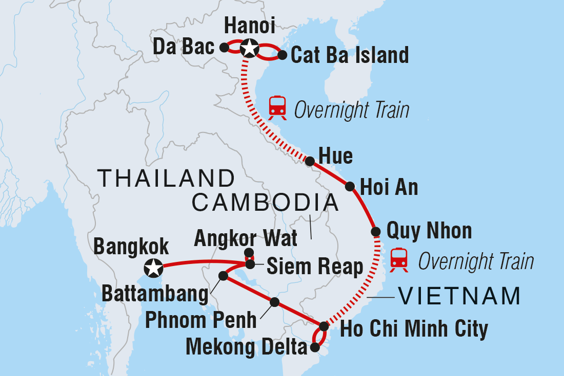 Map of Vietnam & Cambodia Adventure including Cambodia, Thailand and Vietnam