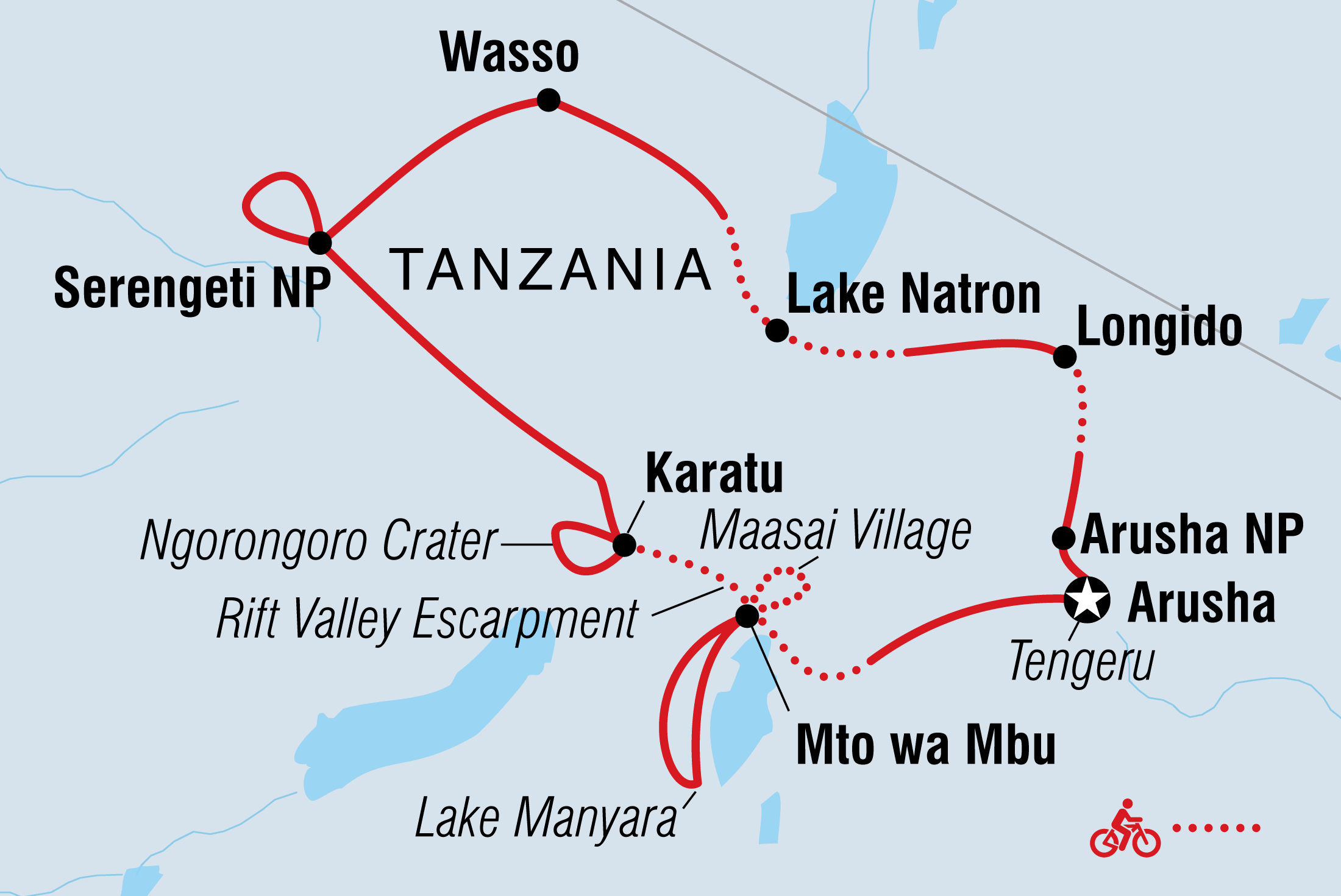 Map of Cycle Tanzania including Tanzania, United Republic Of