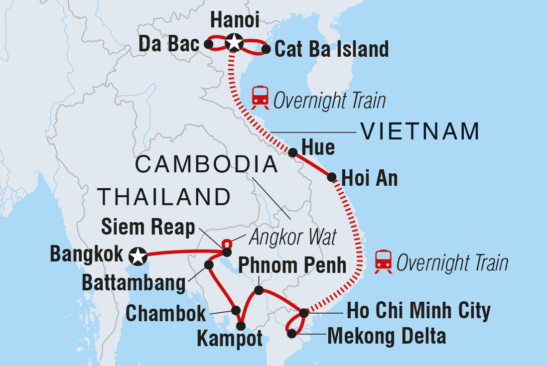Map of Cambodia & Vietnam Experience including Cambodia, Thailand and Vietnam