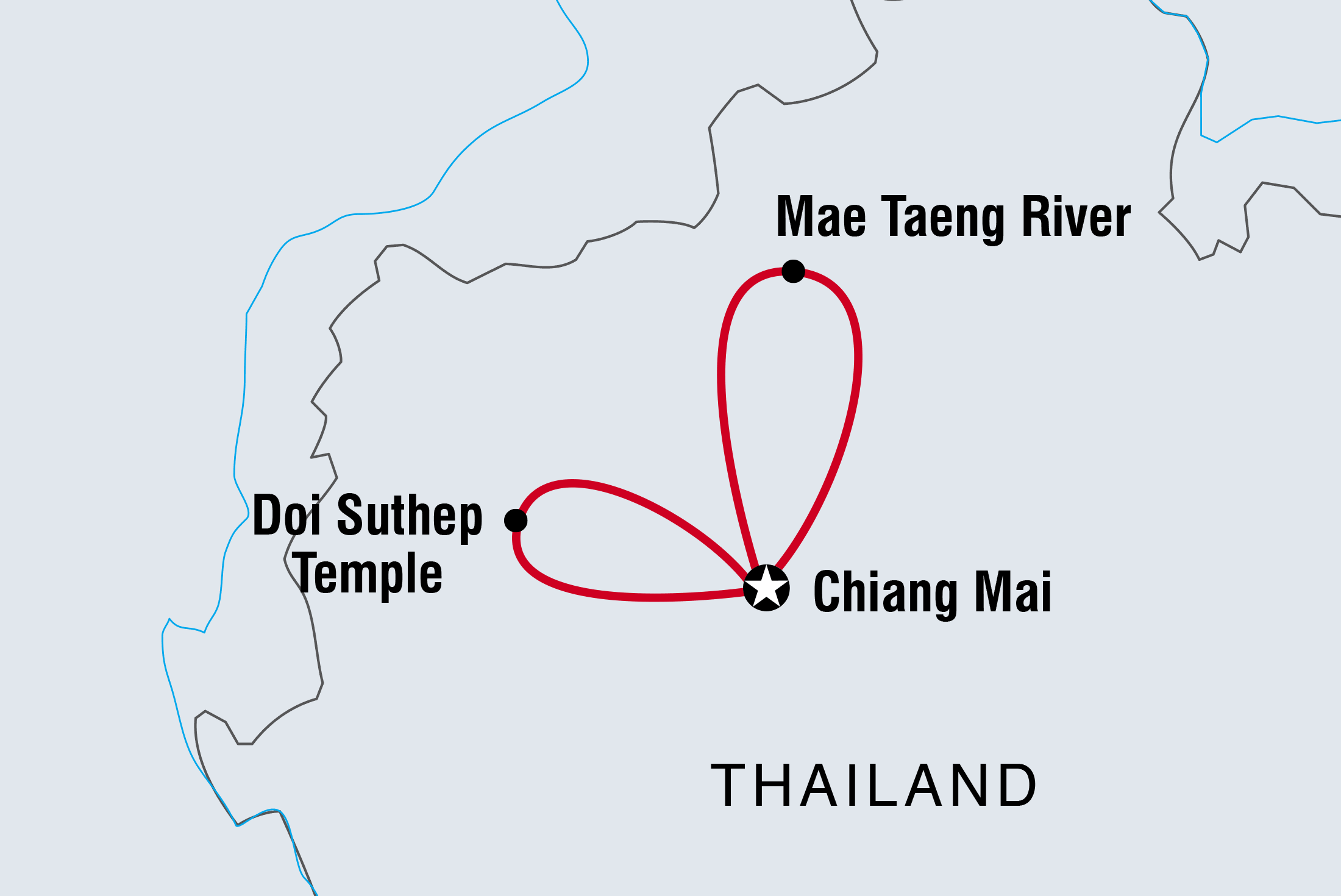 Map of Chiang Mai Temples, Bikes & Whitewater Rafting including Thailand