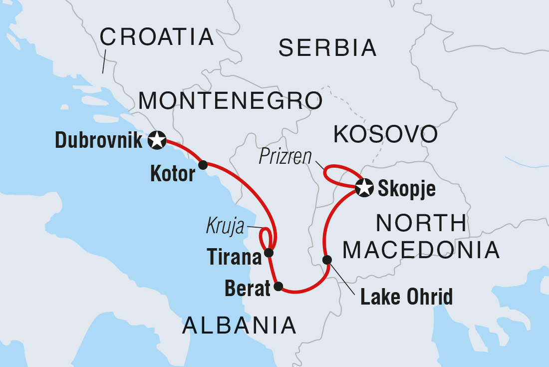 Map of Western Balkans Uncovered including Albania, Croatia, Macedonia, Republic Of, Montenegro and Kosovo