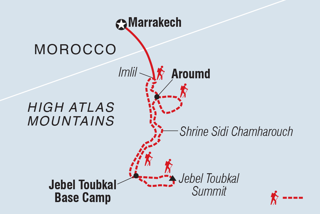 Map of Mount Toubkal Trek including Morocco