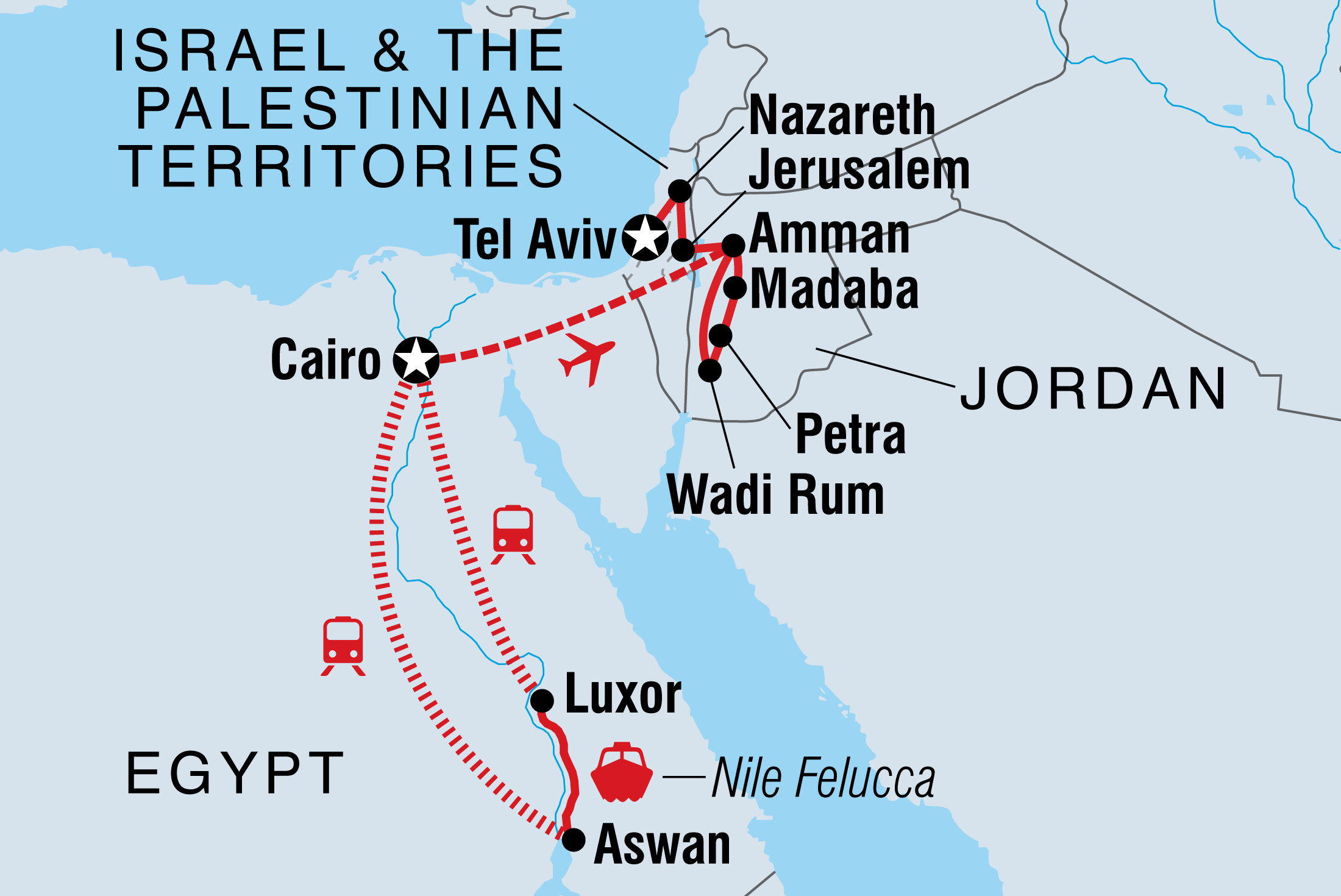 Map of Egypt, Jordan, Israel & The Palestinian Territories including Egypt, Israel and Jordan