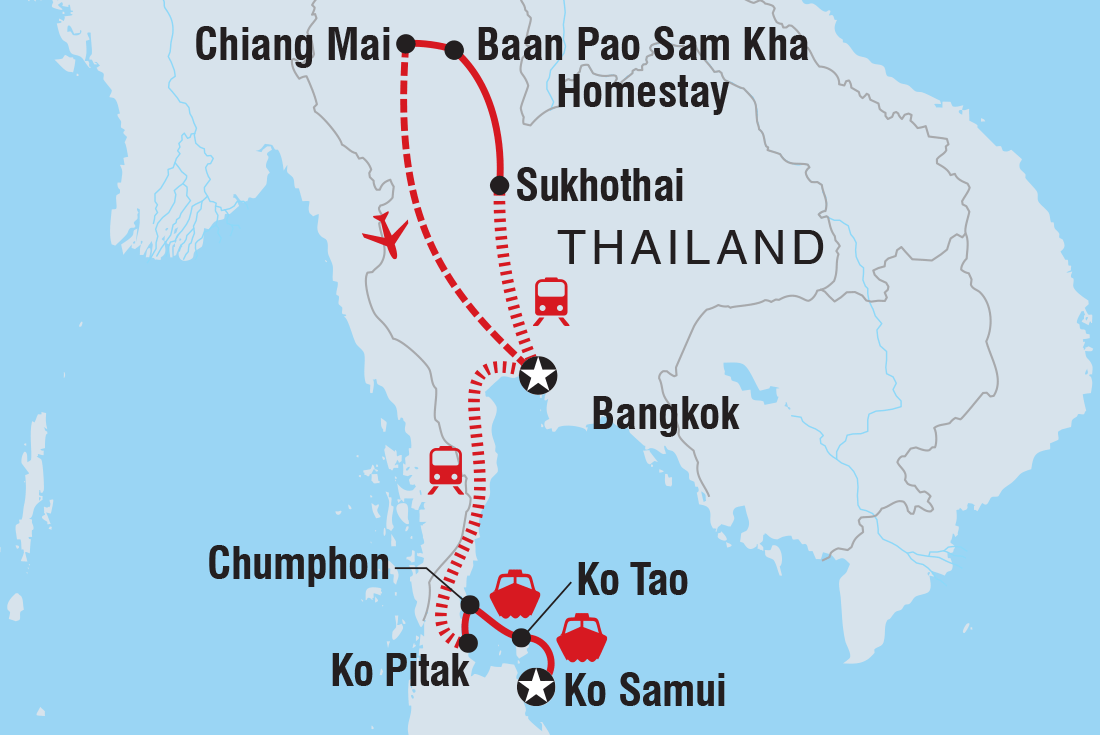 Map of Classic Thailand East Coast (May - Oct) including Thailand