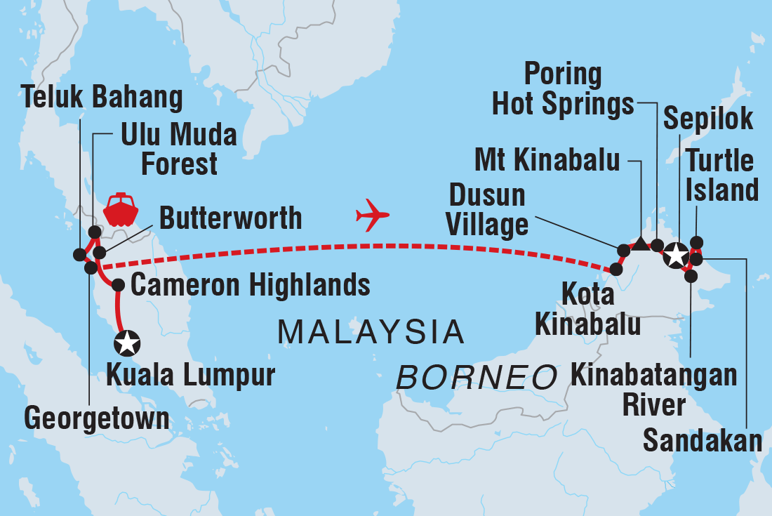 Map of Malaysia's Ultimate Adventure including Malaysia