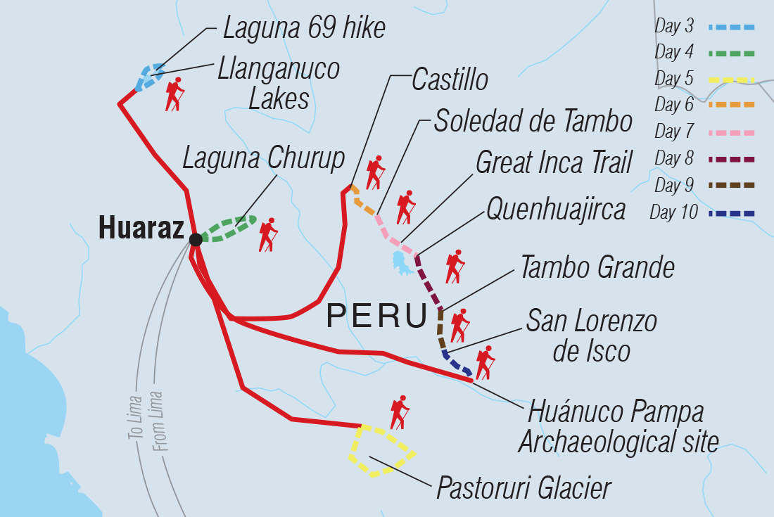 Map of Peru Expedition: Trek The Great Inca Road including Peru