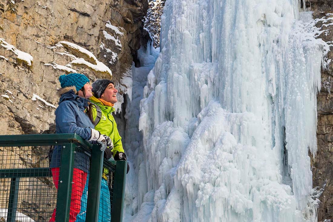 Up close and personal with frozen waterfalls in Johnston Canyon