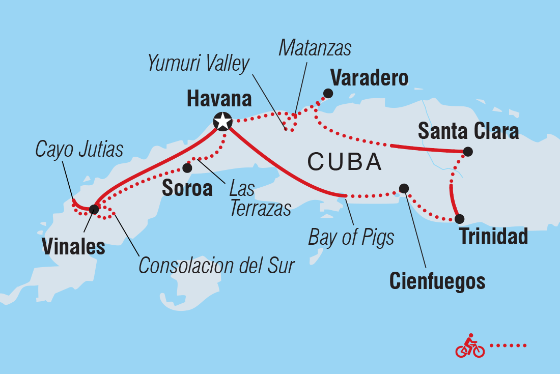 Map of Cycle Cuba including Cuba