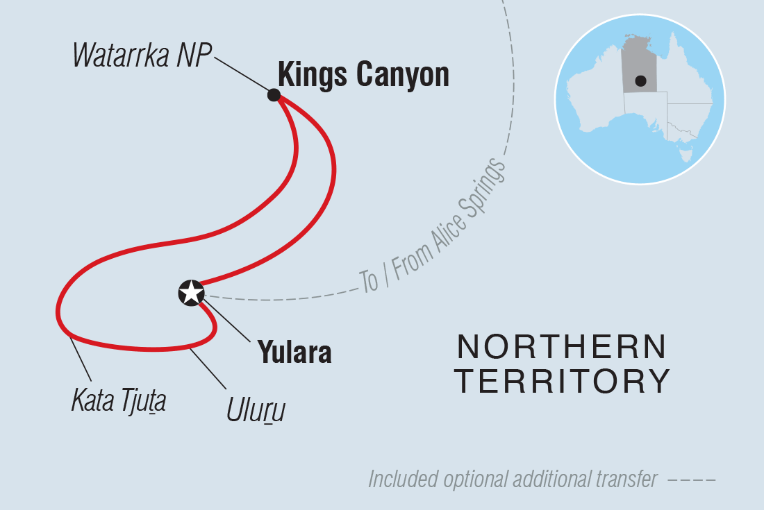 Map of Uluru & Kings Canyon Express including Australia