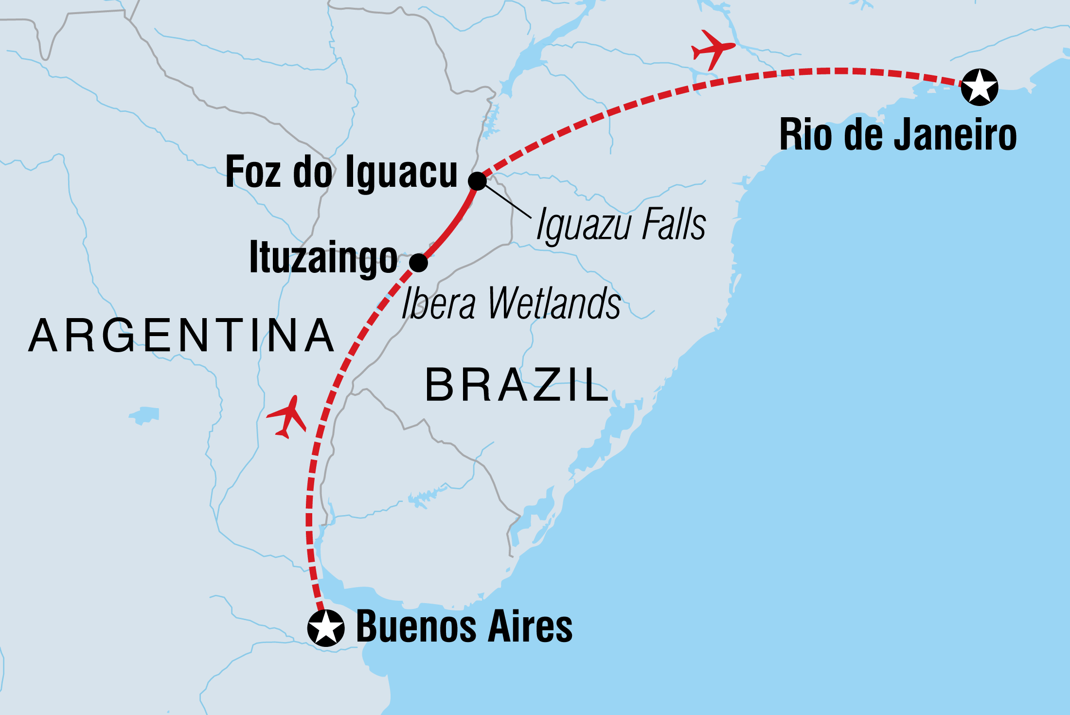 Map of Argentina & Brazil Adventure including Argentina and Brazil