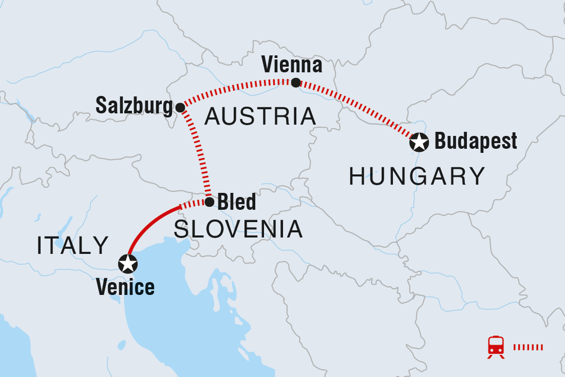 Map of Discover Central Europe including Austria, Hungary, Italy and Slovenia