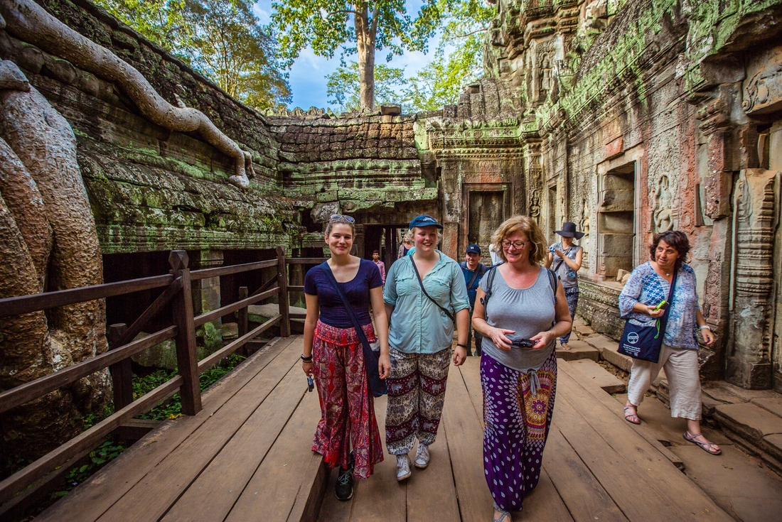 Group exploring Angkor Wat on Cambodia Real Food Adventure
