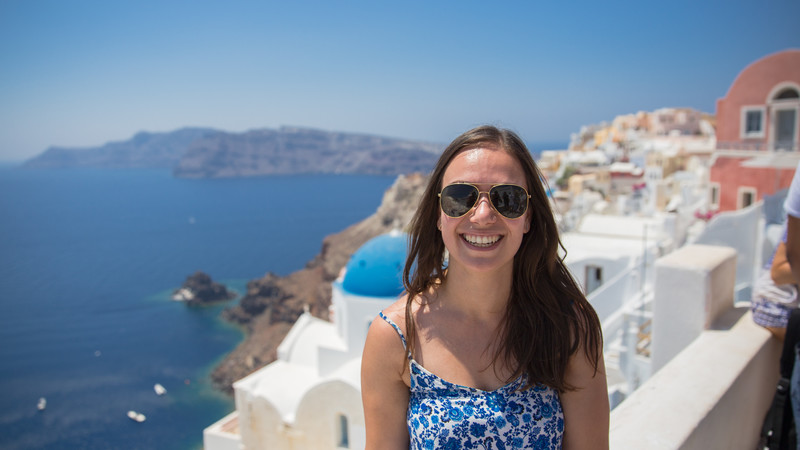 A smiling woman in Greece