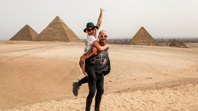 Travellers at the pyramids