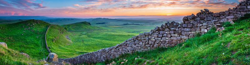 beautiful landscape of Hadrian's Wall in Northumberland, England