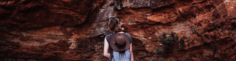 Traveller looks at rock formations in the Kimberleys