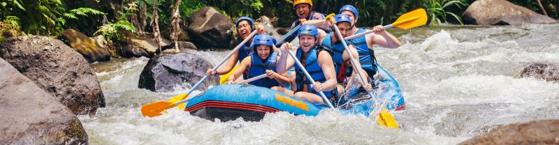 Whitewater rafting in Indonesia, part of the Intrepid Active theme